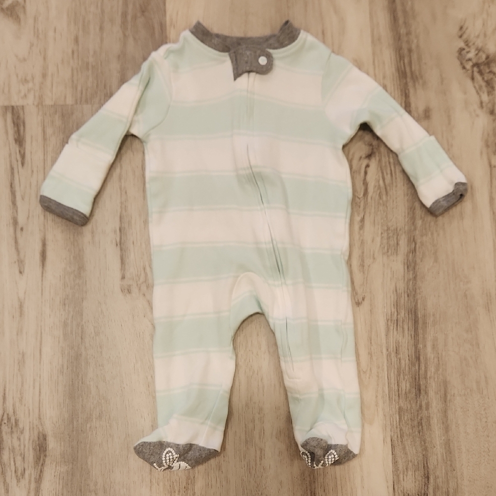 Burt's Bees Baby White and Sea Green Footed Striped Onesie NB